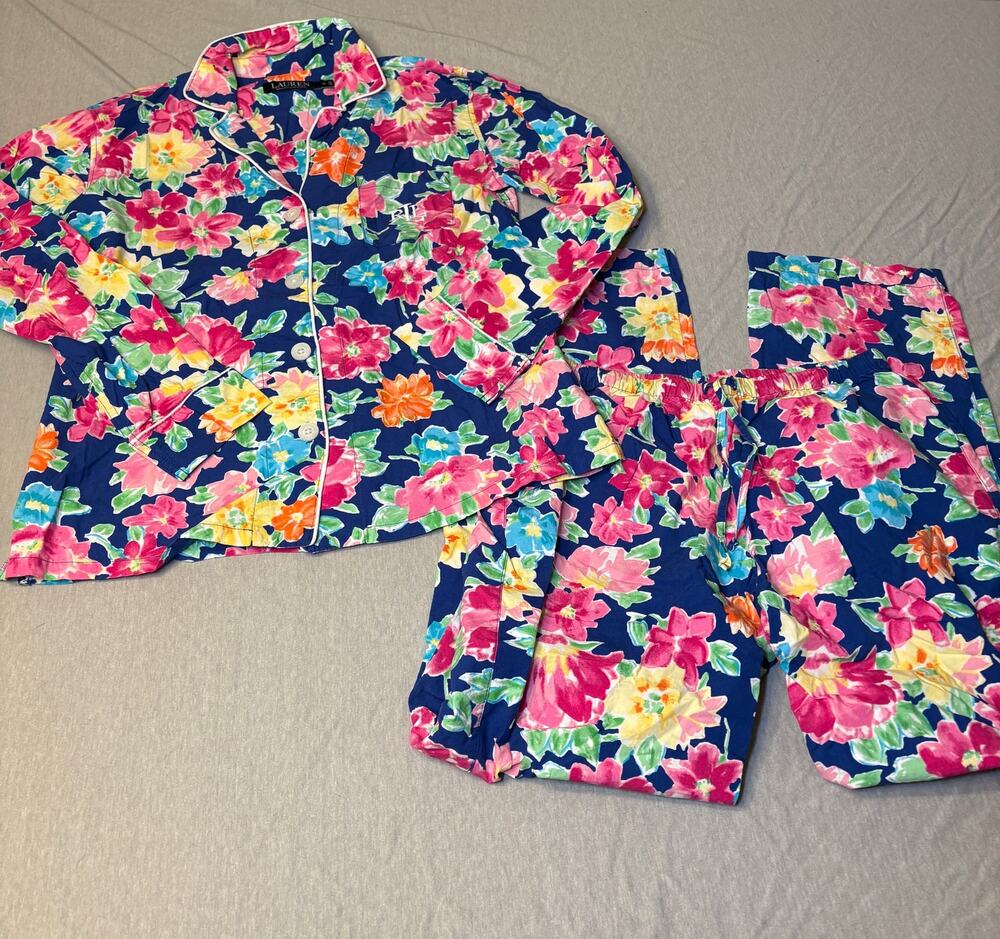 Lauren Ralph Lauren Black Label Floral Pajamas Embroidered Logo XS